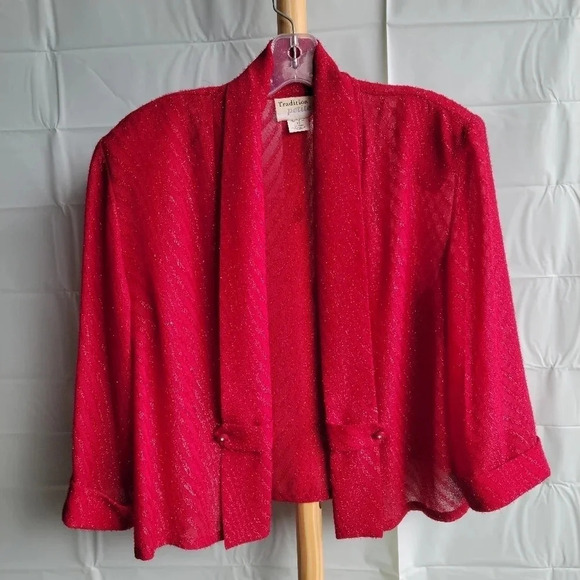 Tradition Petite Mother-of-the-Bride Two-piece  Red Glittery Dress Size 12 - Picture 11 of 16